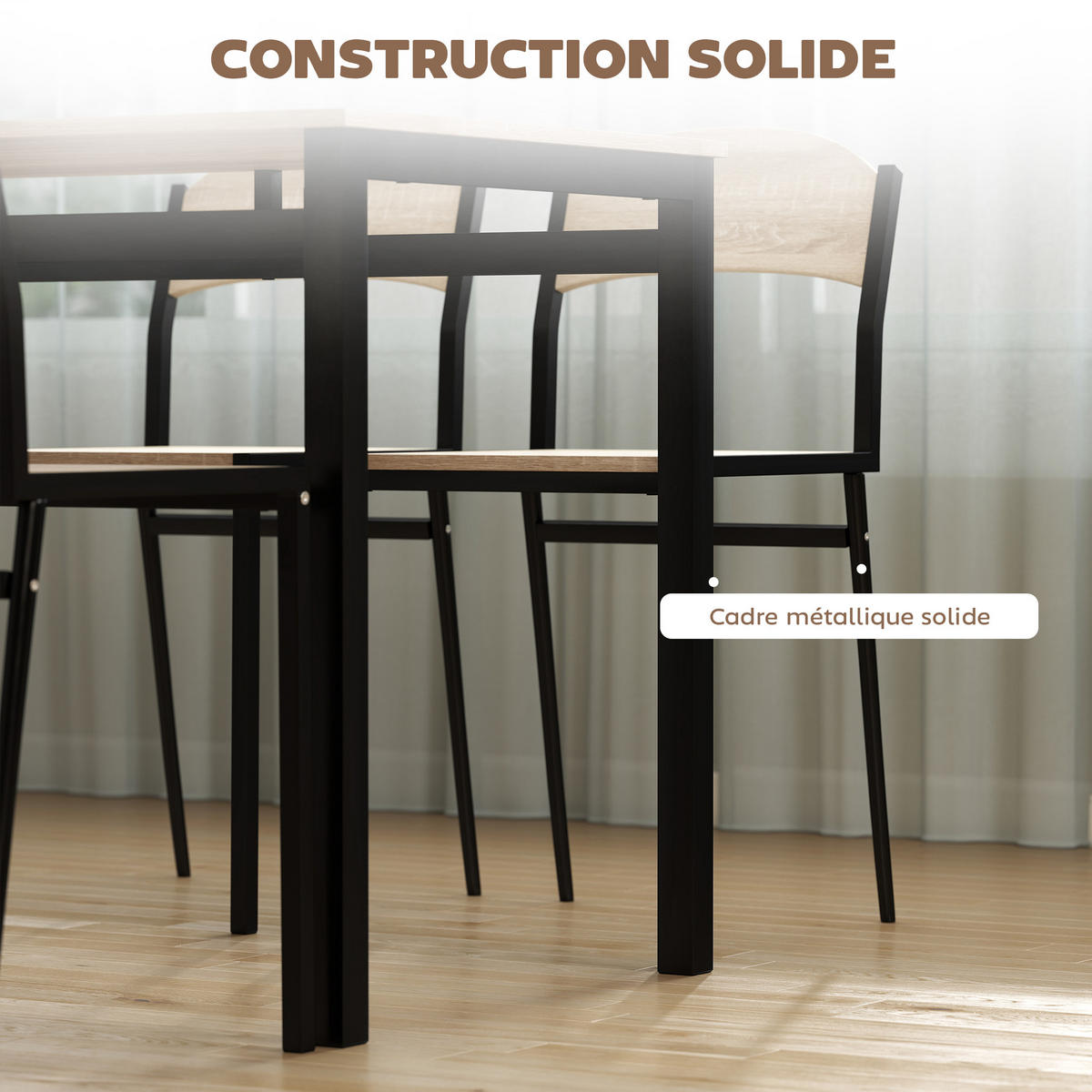 5-TEILIGES Esszimmer-Set mit 4 Stühlen, Tischplatte aus MDF in Eichenoptik, schwarzem Metallgestell - Brombeere, Metall (100/76.5/63cm)