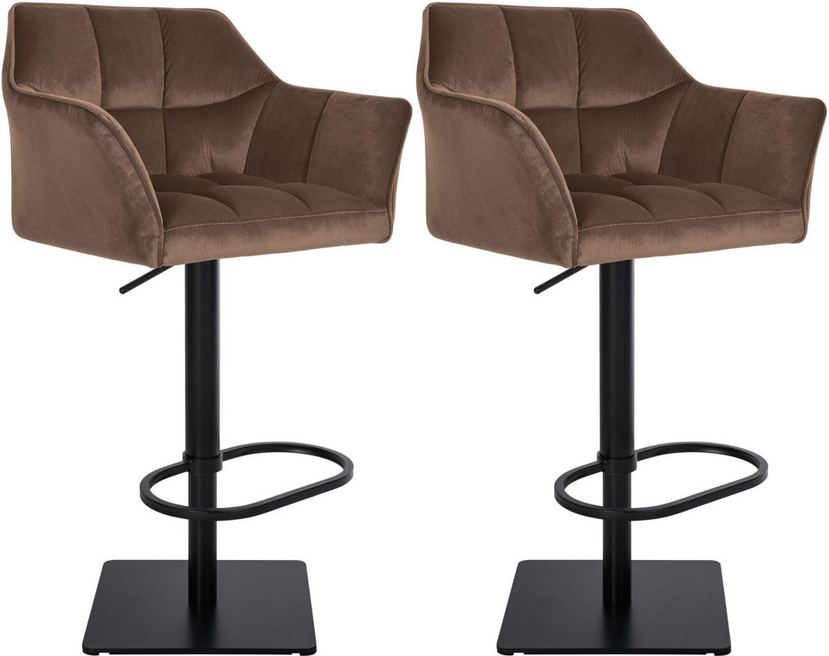 BARHOCKER 2er Set Samt Braun - Schwarz/Braun, Textil/Metall (64/88/45cm) - CLP