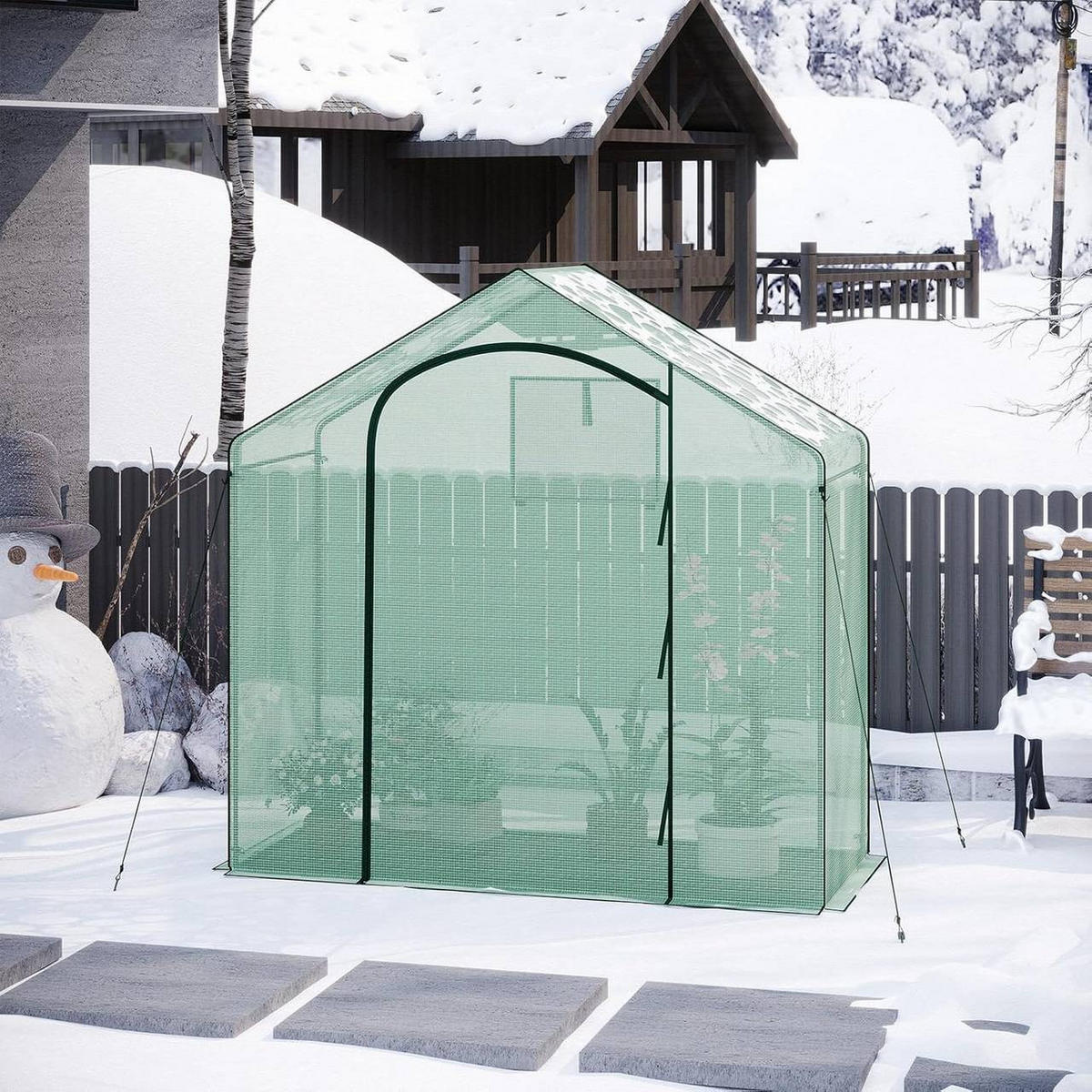 GEWÄCHSHAUS Winterfest, 200x80x200cm, Grün - Grün, Textil/Metall (200/200/80cm) - Woltu