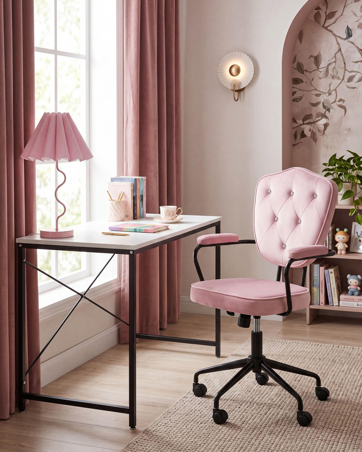 SCHREIBTISCHSTUHL Samtstoff Pastellrosa Velisse - Pink, Textil (55/98/55cm) - Beliani