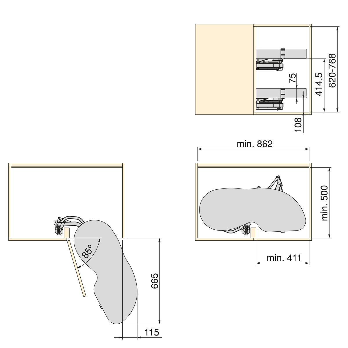 ECKSYSTEM Lake Harmony Für Küchenmodul Rechts, Höhenverstellbar, Stahl Und Holz, Anthrazitgrau - Grau, Metall (86.2/77/50cm) - EMUCA