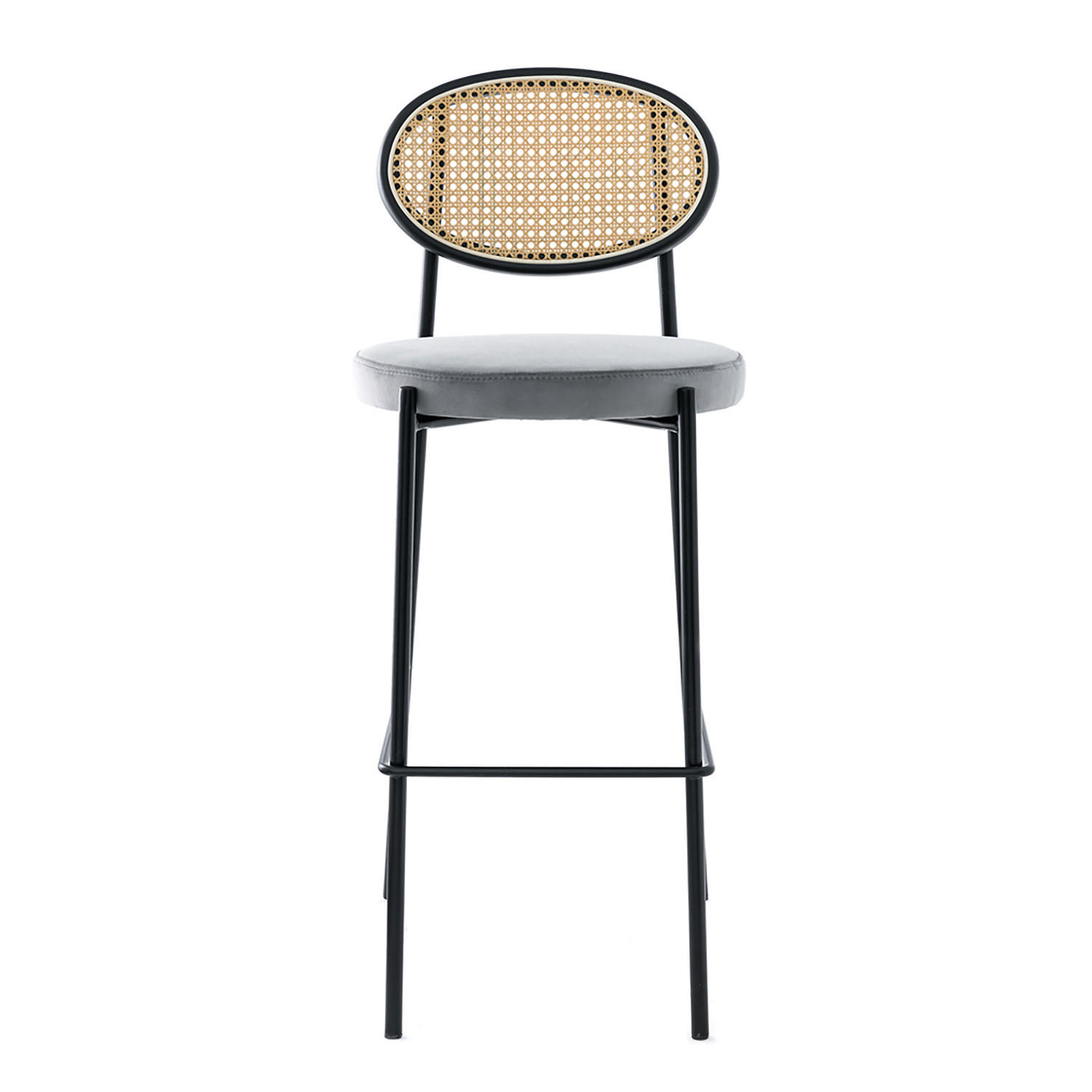 BARSTUHL - Rattan & Webstoff / Metall, 2er-Set - Hellgrau, Naturmaterialien (53/106/42cm) - home24