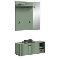 GARDEROBE-SET grün 2-teilig 106 cm, Garderobenkombination mit Rillen-Optik - Schwarz/Grün, Glas/Holzwerkstoff (106/192/37cm) - Inn.Furn