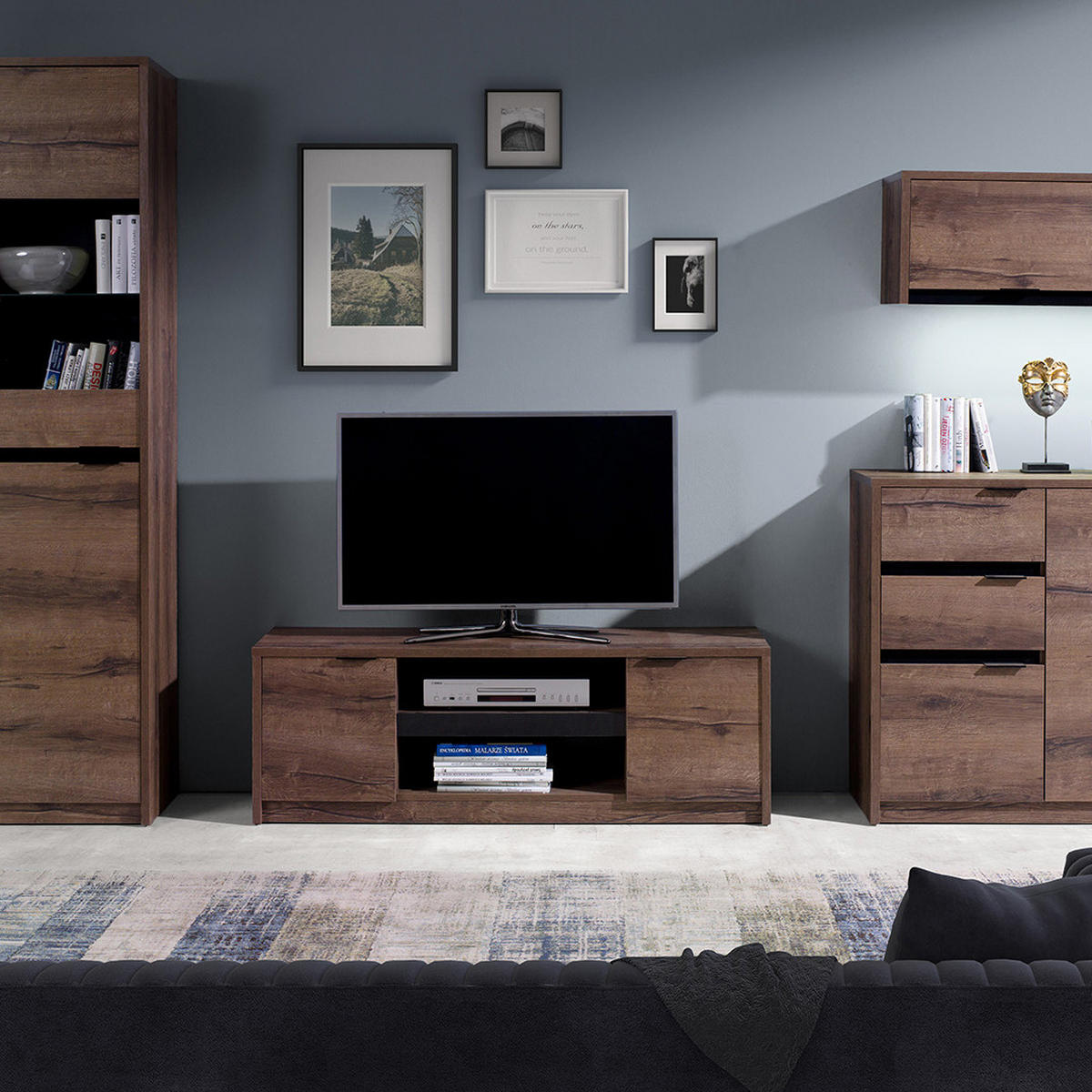 VITRINE Devon mit 2 Türen und 4 Regalböden, Eiche monastery - Eichefarben/Schwarz, Holzwerkstoff/Metall (50/200/40cm) - Beautysofa