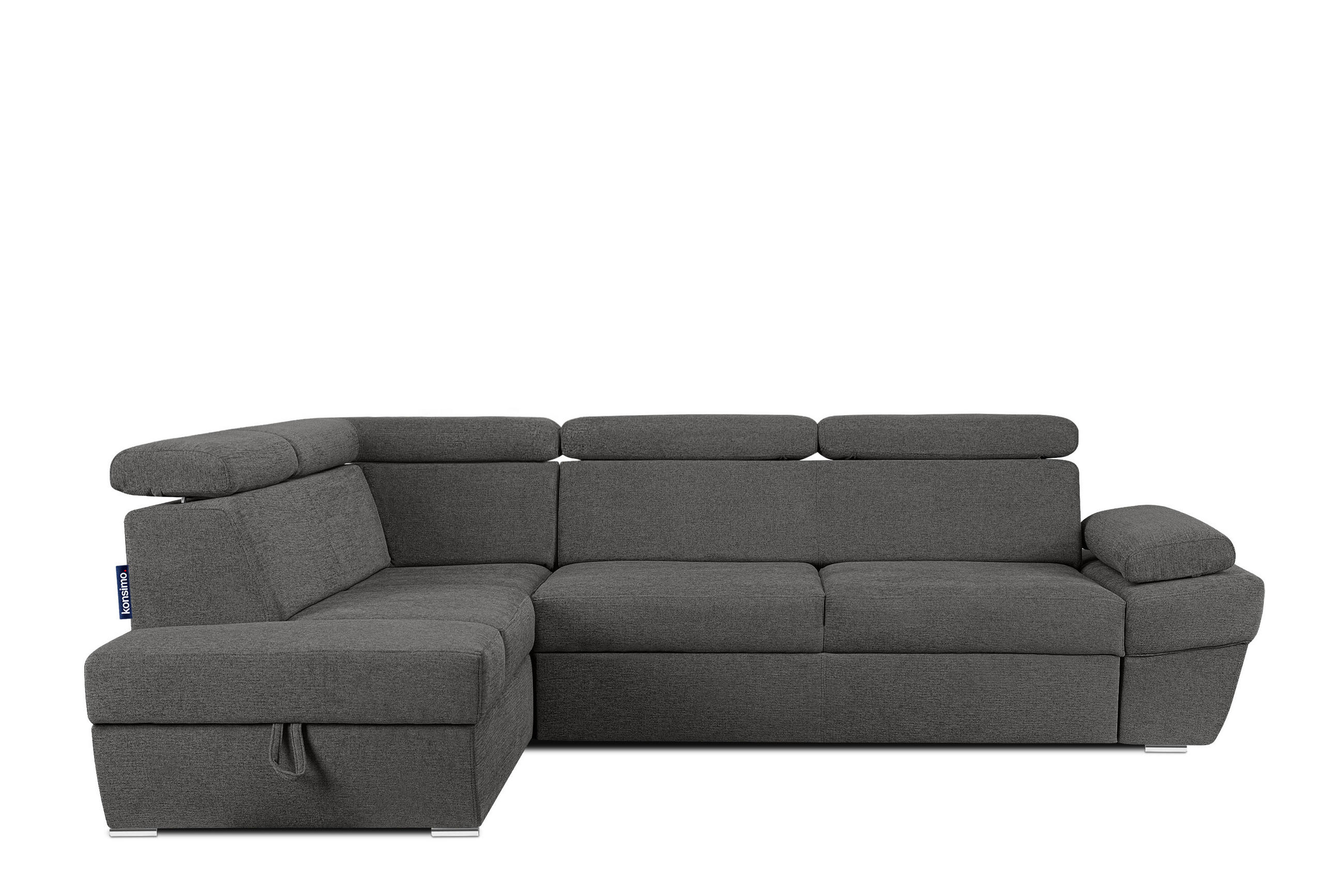 SCHLAFECKSOFA RATLO links 4/5-Sitzer mit Bettkasten, grau - Dunkelgrau/Silberfarben, Textil (270/190cm) - KONSIMO®