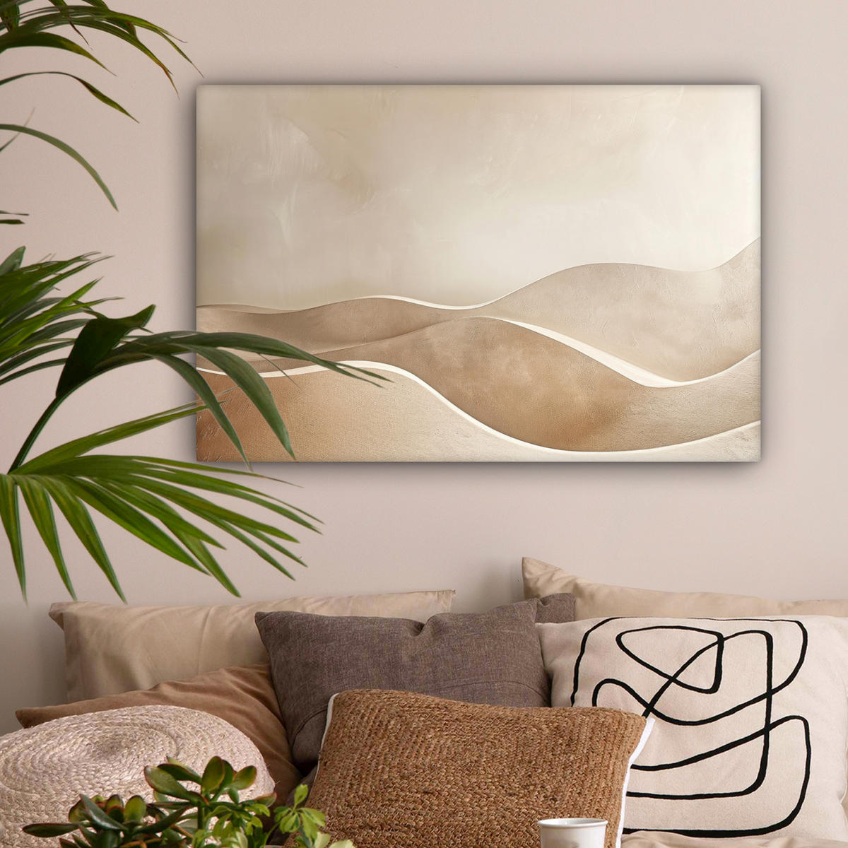 LEINWANDBILD Beige - Natur - Abstrakt - Modern Gemälde 60x40 cm - Beige, Textil (60/40cm) - MuchoWow