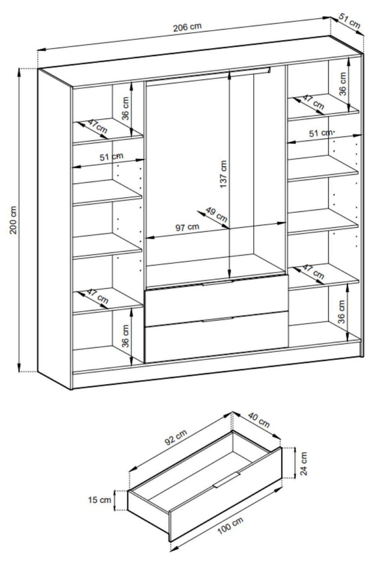 KLEIDERSCHRANK Lyke, Beige - Beige, Holzwerkstoff (206/200/51cm) - Bettso