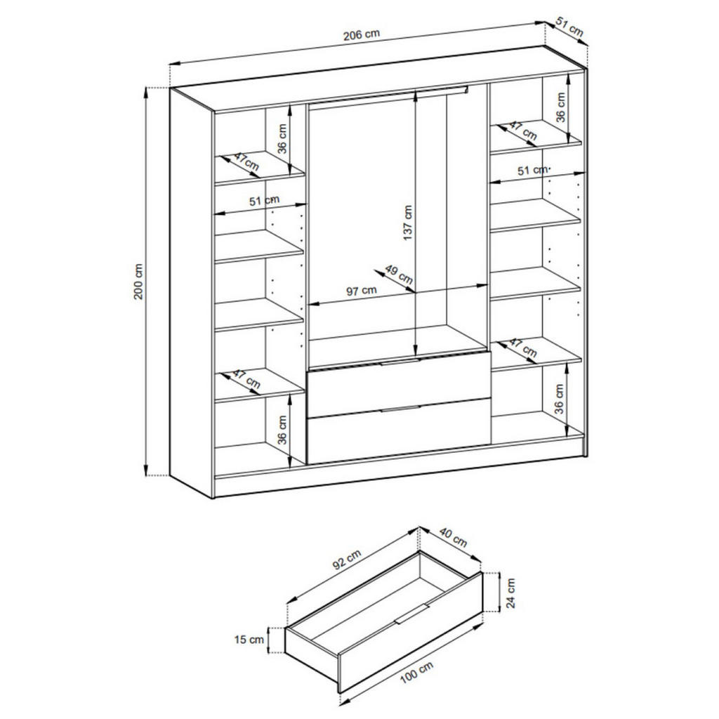 Thumbnail - Bettso Kleiderschrank, Eiche Artisan, Holzwerkstoff, 8 Fächer, 2 Schubladen, 206x200x51 cm, Schlafzimmer, Kleiderschränk...