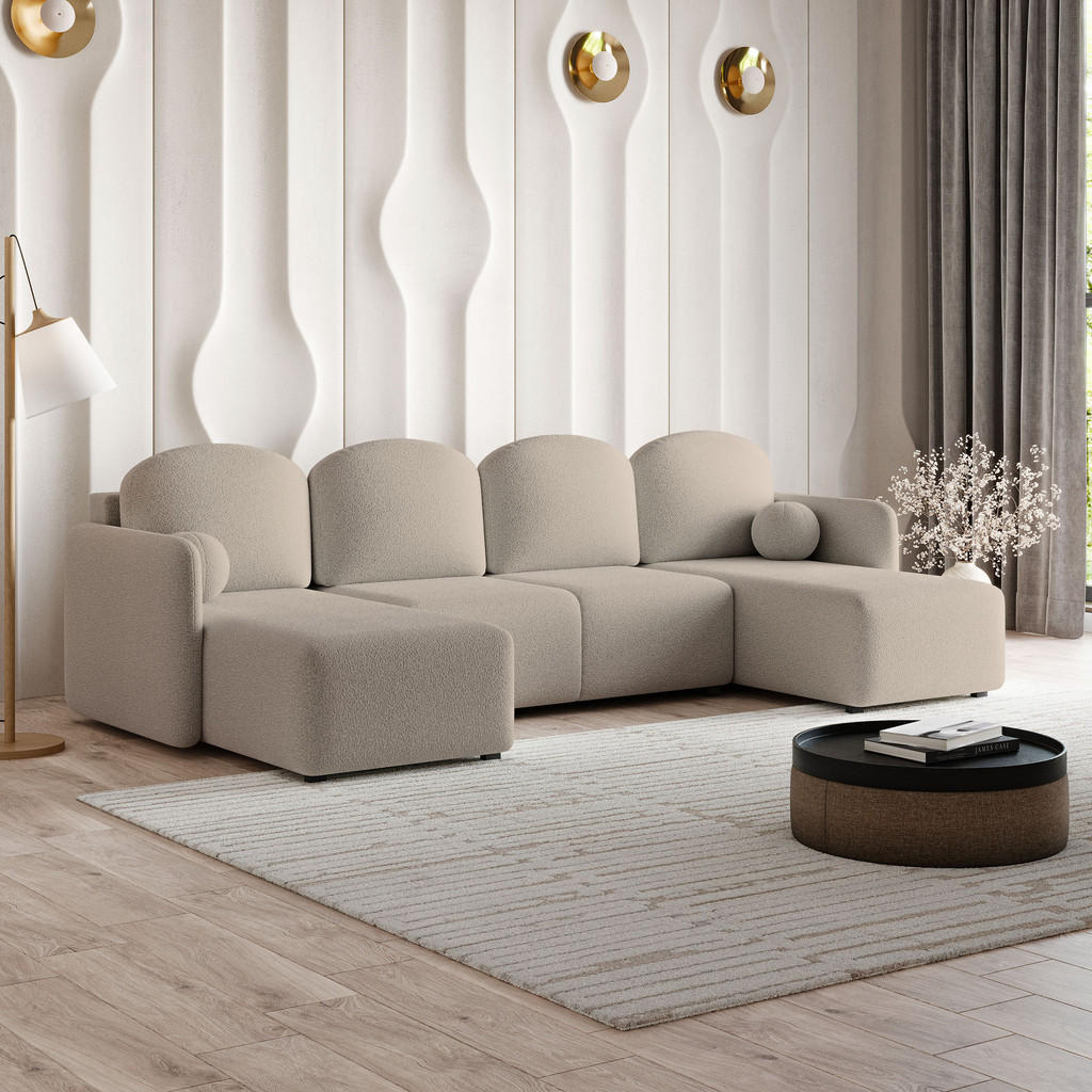 Thumbnail - Masseno Wohnlandschaft, Beige, Holz, 5-Sitzer, U-Form, 285x85x143 cm, Wohnzimmer, Sofas & Couches, Wohnlandschaften, Woh...