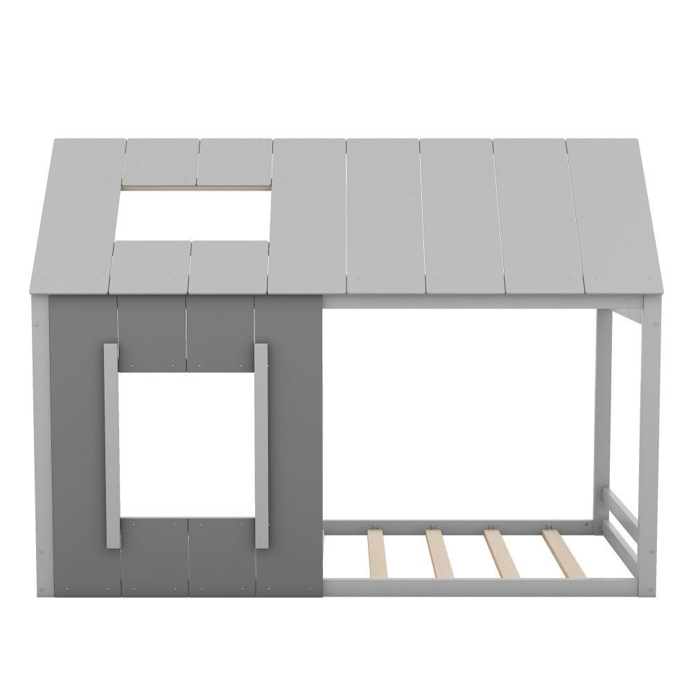 HAUSBETT 90/200 cm in Dunkelgrau und Hellgrau mit Fenster - Grau, Holz (90/200cm) - KOMHTOM