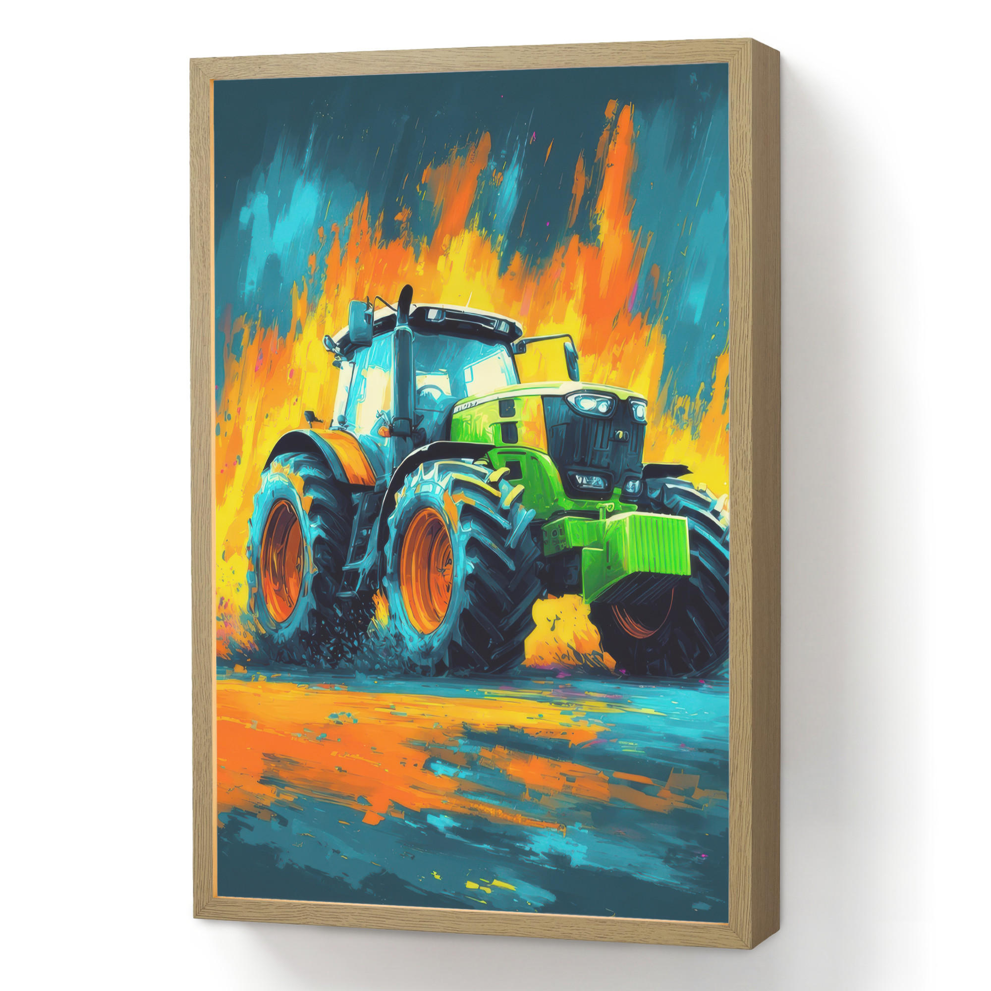 OnlyWow NÁSTĚNNÁ LAMPA S AKUMULÁTOREM Abstrakt - Traktor - Zelený 40x60 cm