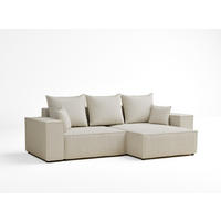 ECKSOFA MIT SCHLAFFUNKTION Moyo Creme Webstoff - Creme/Schwarz, Holz/Holzwerkstoff (255/148cm) - Maison de Reve