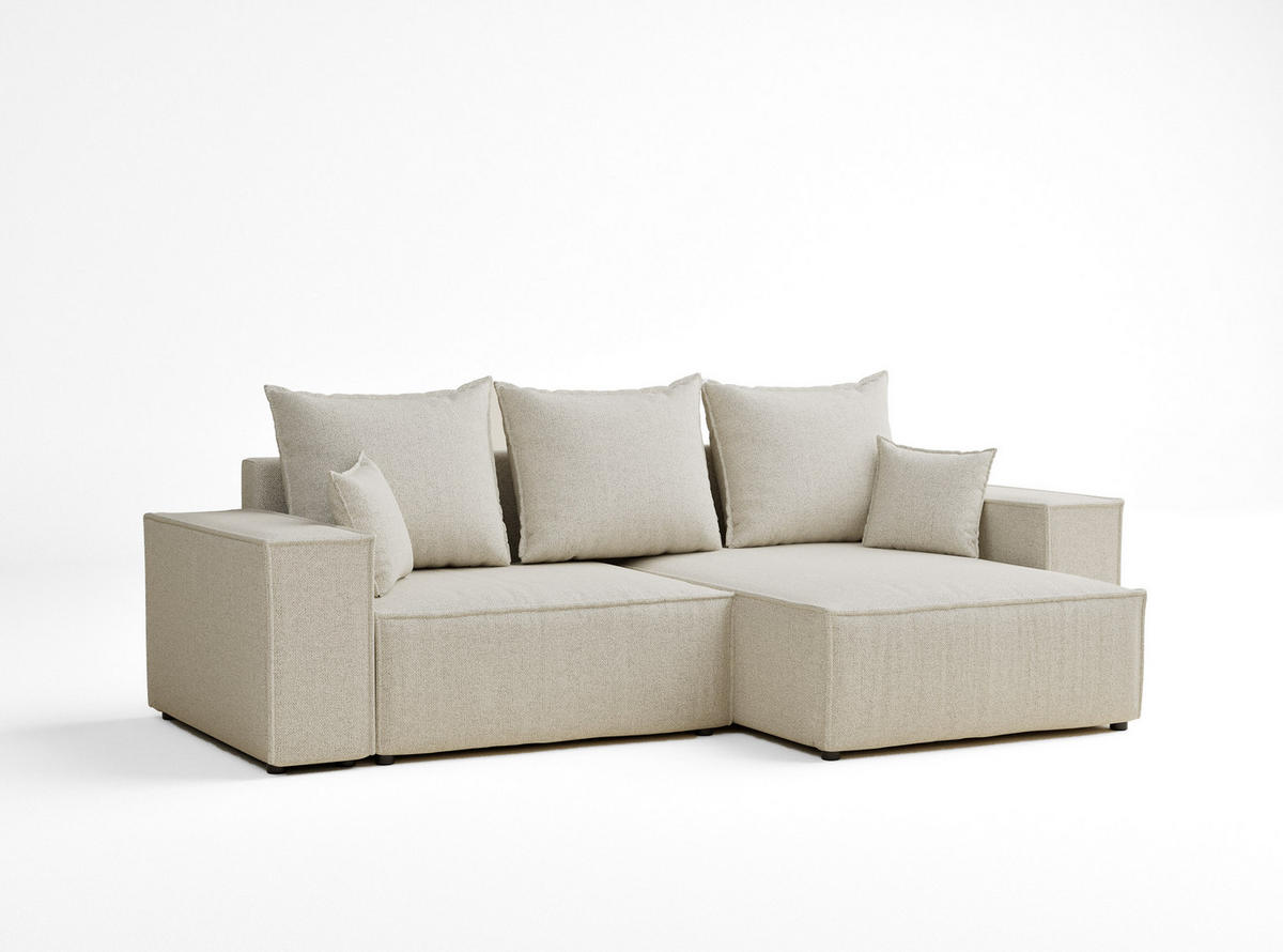 ECKSOFA MIT SCHLAFFUNKTION Moyo Creme Webstoff - Creme/Schwarz, Holz/Holzwerkstoff (255/148cm) - Maison de Reve