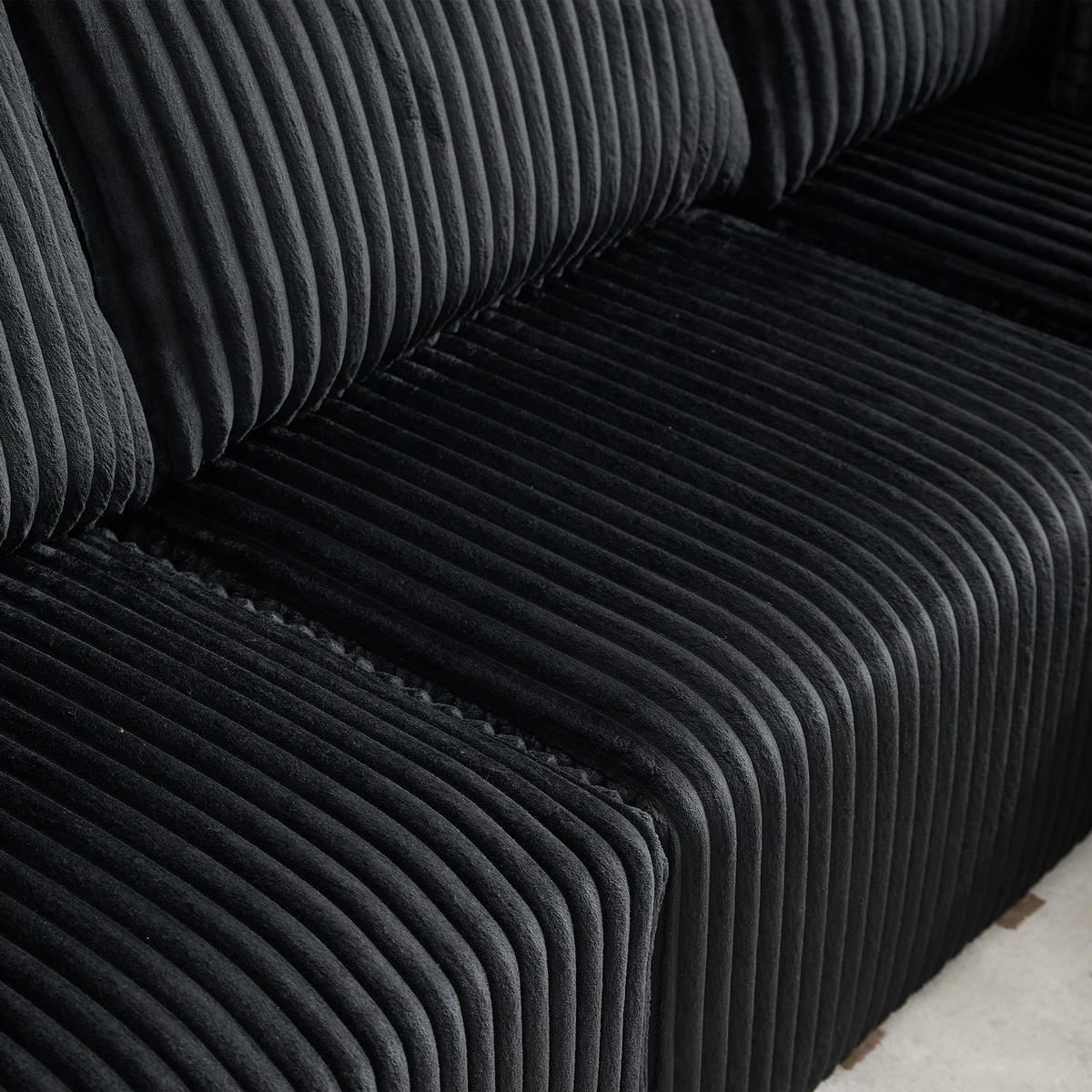 ECKSOFA Cord Schwarz mit Kissen, Taschen und Cupholder - Schwarz, Textil (257/160cm) - WISHDOR