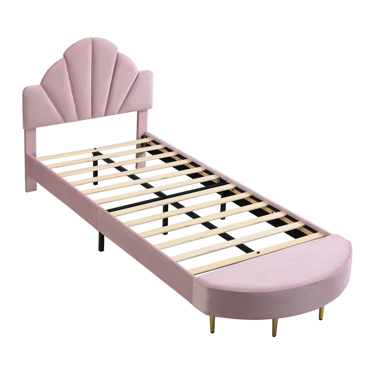 POLSTERBETT 90/200 cm Rosa aus Samt mit Bettbank - Rosa, Textil (90/200cm) - OKMYHOME
