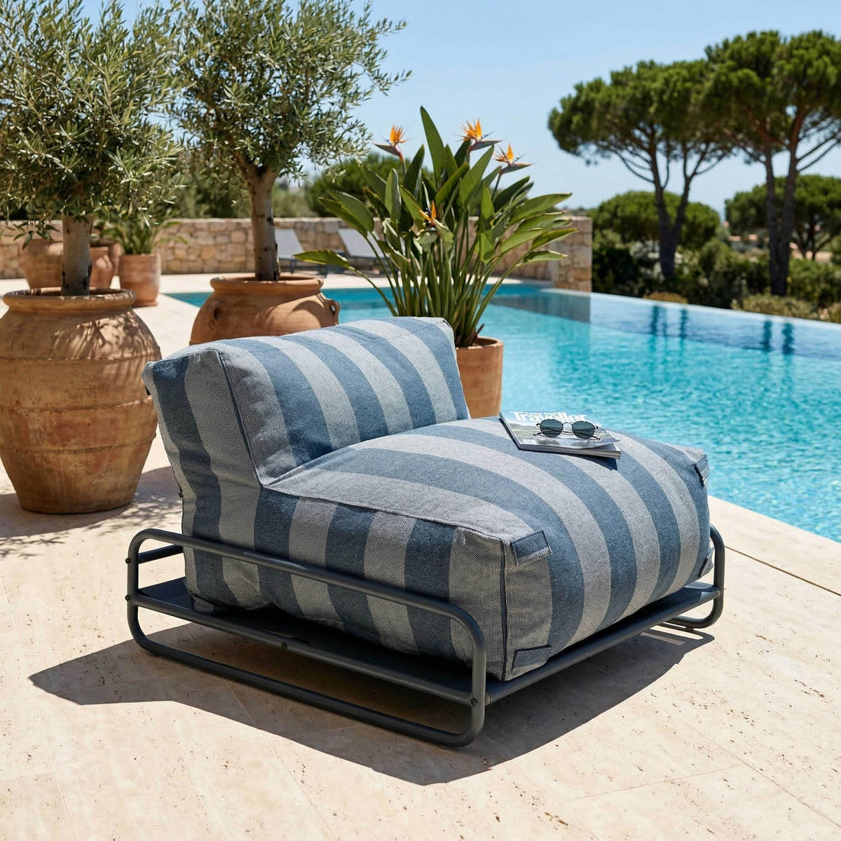 LOUNGESESSEL, pazifikblau - Blau, Textil (97/77/97cm) - Oviala