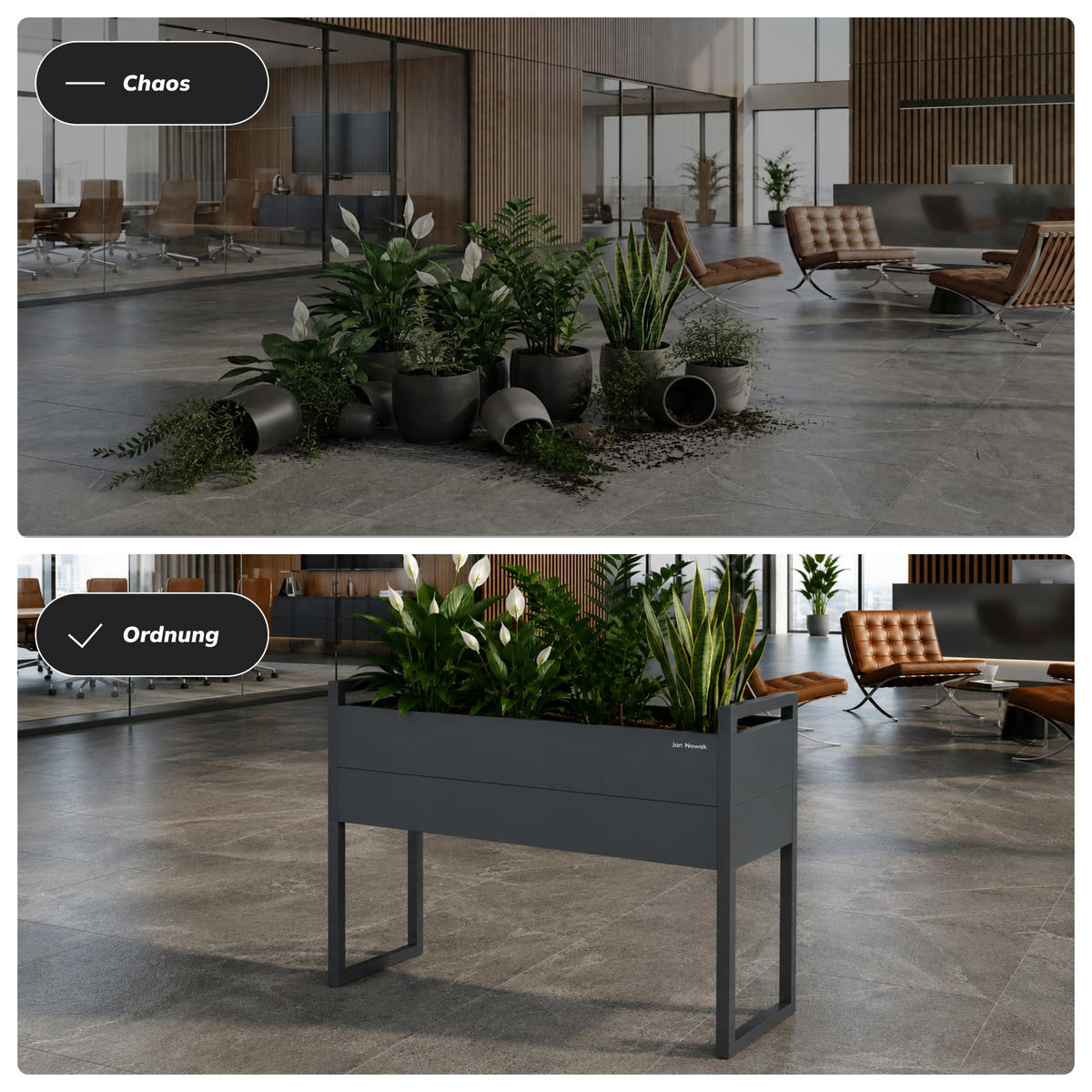 BLUMENKASTEN MARGARET H 100x100x38 cm - Anthrazit, Metall (100/100/38cm) - Jan Nowak