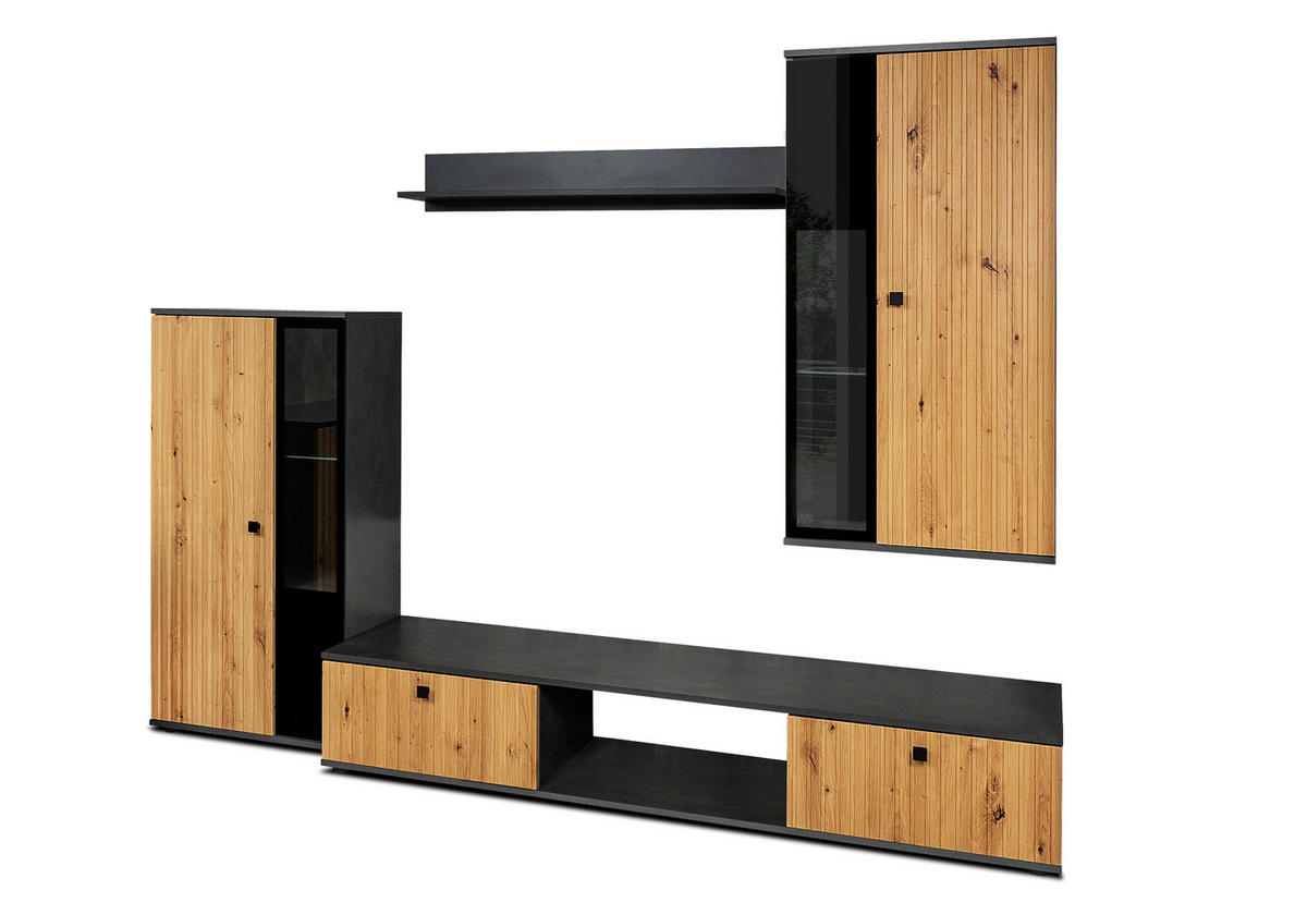 WOHNWAND Formilo Matera, Artisan 294/180/40 cm Hochwertige mit Lamellen - Hellbraun/Grau, Holzwerkstoff/Kunststoff (180/294/40cm) - AX Living