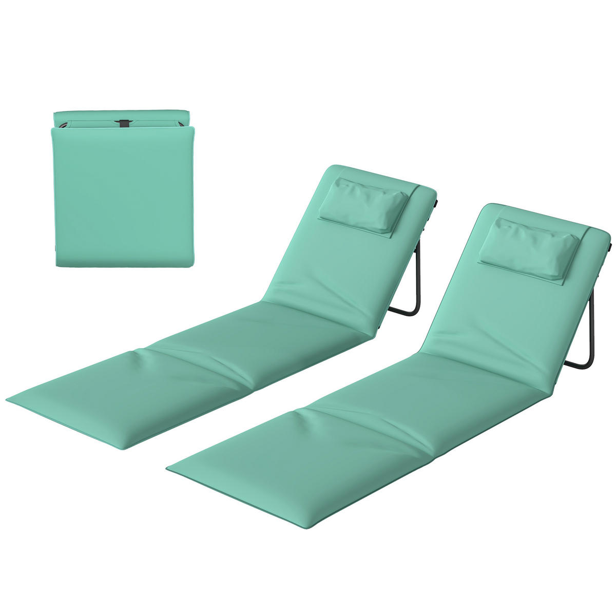 SONNENLIEGE Set mit 2 faltbaren Strandmatten 146 x 50 x 2 cm ,Grün - Grün, Metall (50/2/146cm) - Vallsero