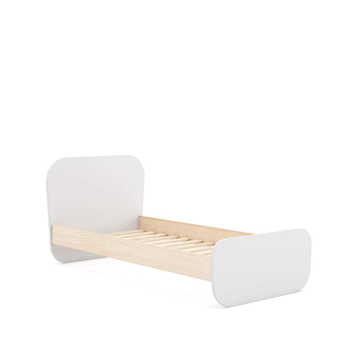 BETT 90x190 cm mit abgerundeten Formen 106,5/195,4/90 cm - Weiß, Holz (190/90cm) - Calicosy