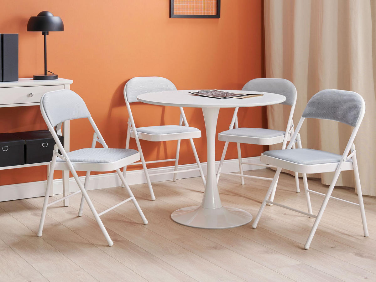 KLAPPSTUHL 4er-Set Metall Grau Sparks - Grau, Kunststoff/Textil (45/77/47cm) - Beliani