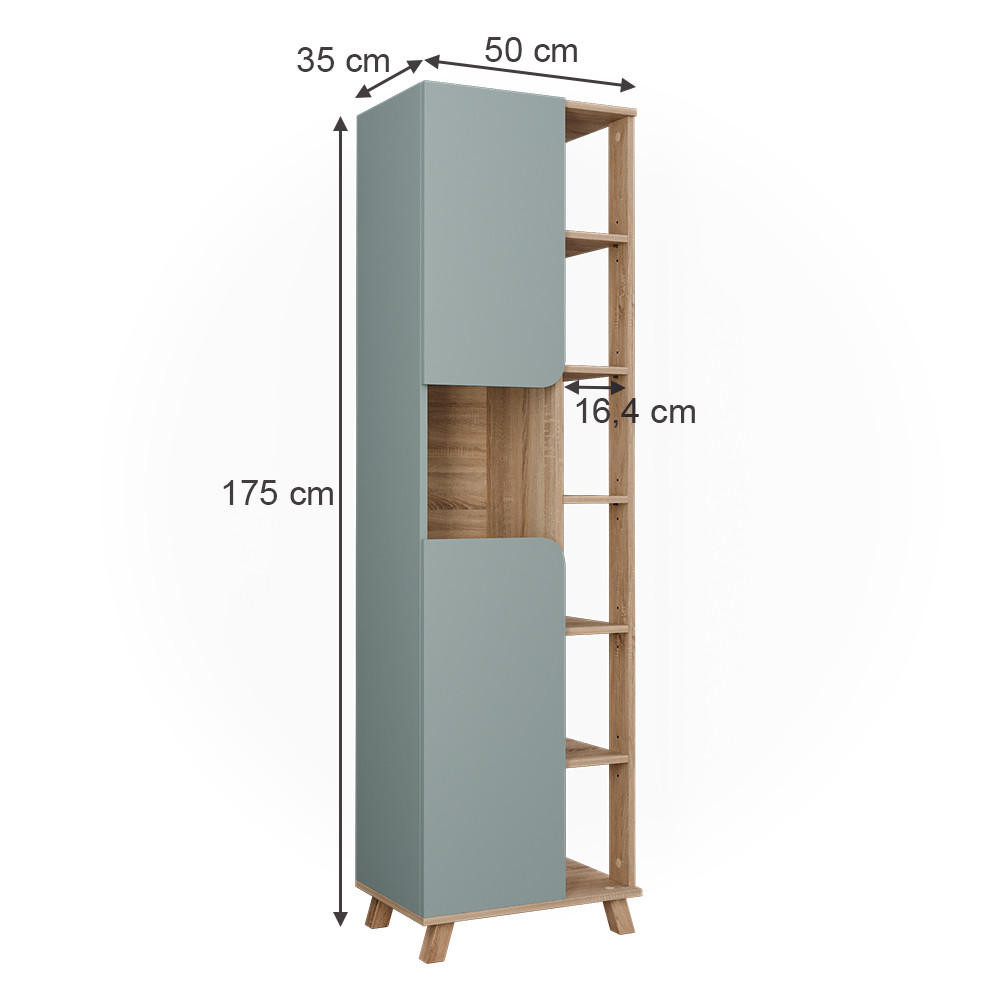 BADSCHRANK Karen Sonoma/Blau 50 x 175 cm mit 2 Türen - Dunkelblau/Sonoma Eiche, Holzwerkstoff (50/175/35cm) - Vicco
