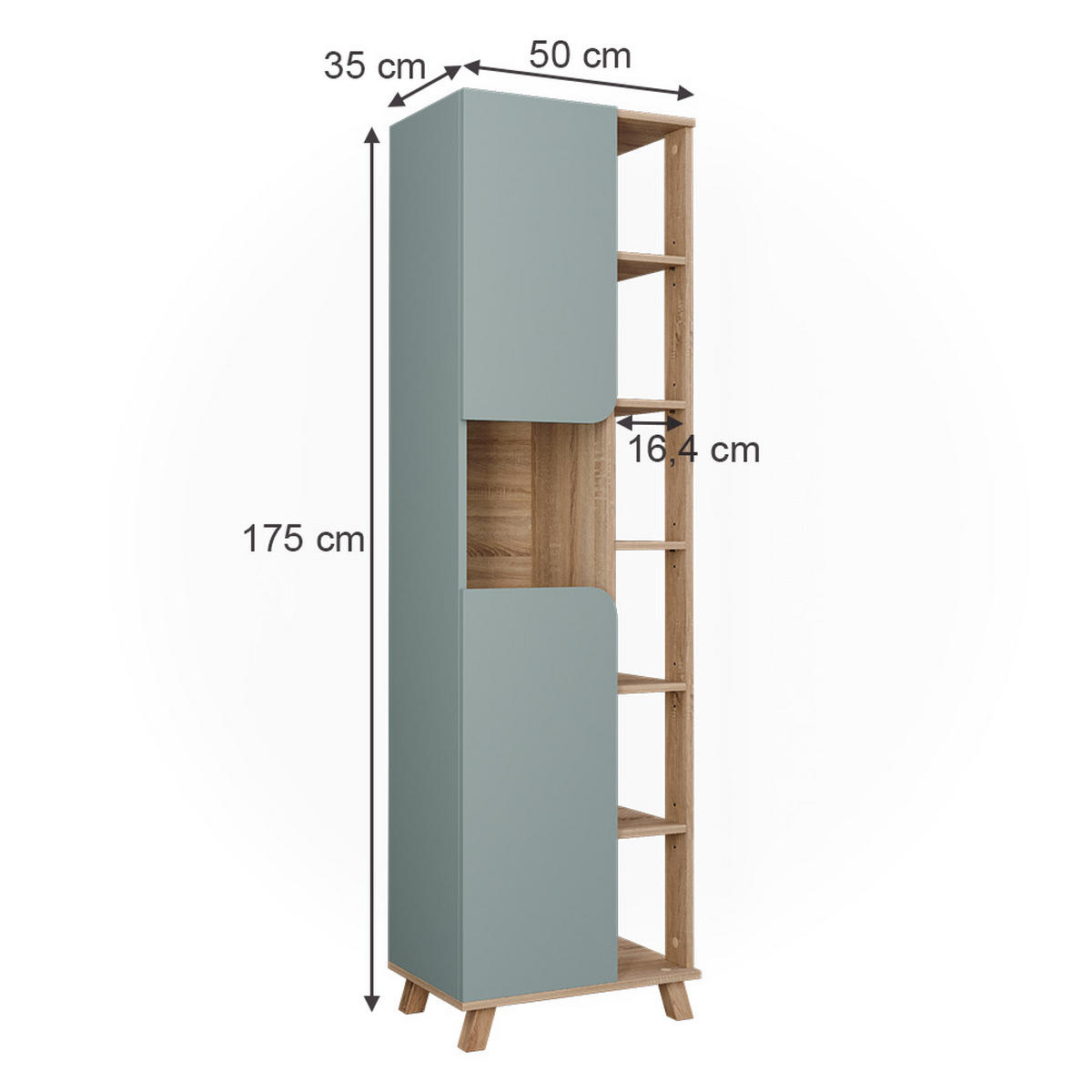 BADSCHRANK Karen Sonoma/Blau 50 x 175 cm mit 2 Türen - Dunkelblau/Sonoma Eiche, Holzwerkstoff (50/175/35cm) - Vicco