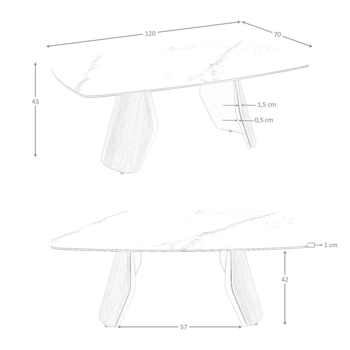 ANGEL Cerdá Ovaler Couchtisch aus Feinsteinzeug, Sandstahl & Nussbaum 120×70×43 cm - Sandfarben/Walnussfarben, Holz/Keramik (70/120/43cm) - ANGEL CERDA