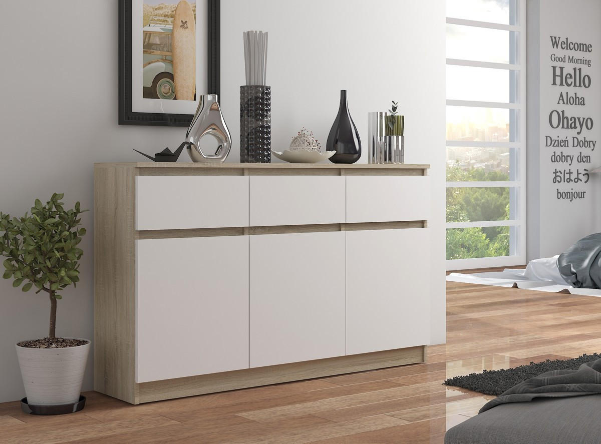 KOMMODE Eiche Sonoma, Weiß 99/138/40 - Weiß, Holzwerkstoff (138/99/40cm) - RAUMHIRSCH FURNITURE