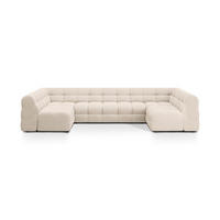PANORAMASOFA Kendal aus strukturiertem Stoff beige 7 Sitzplätze - Beige, Textil (203/79/372cm) - Micadoni