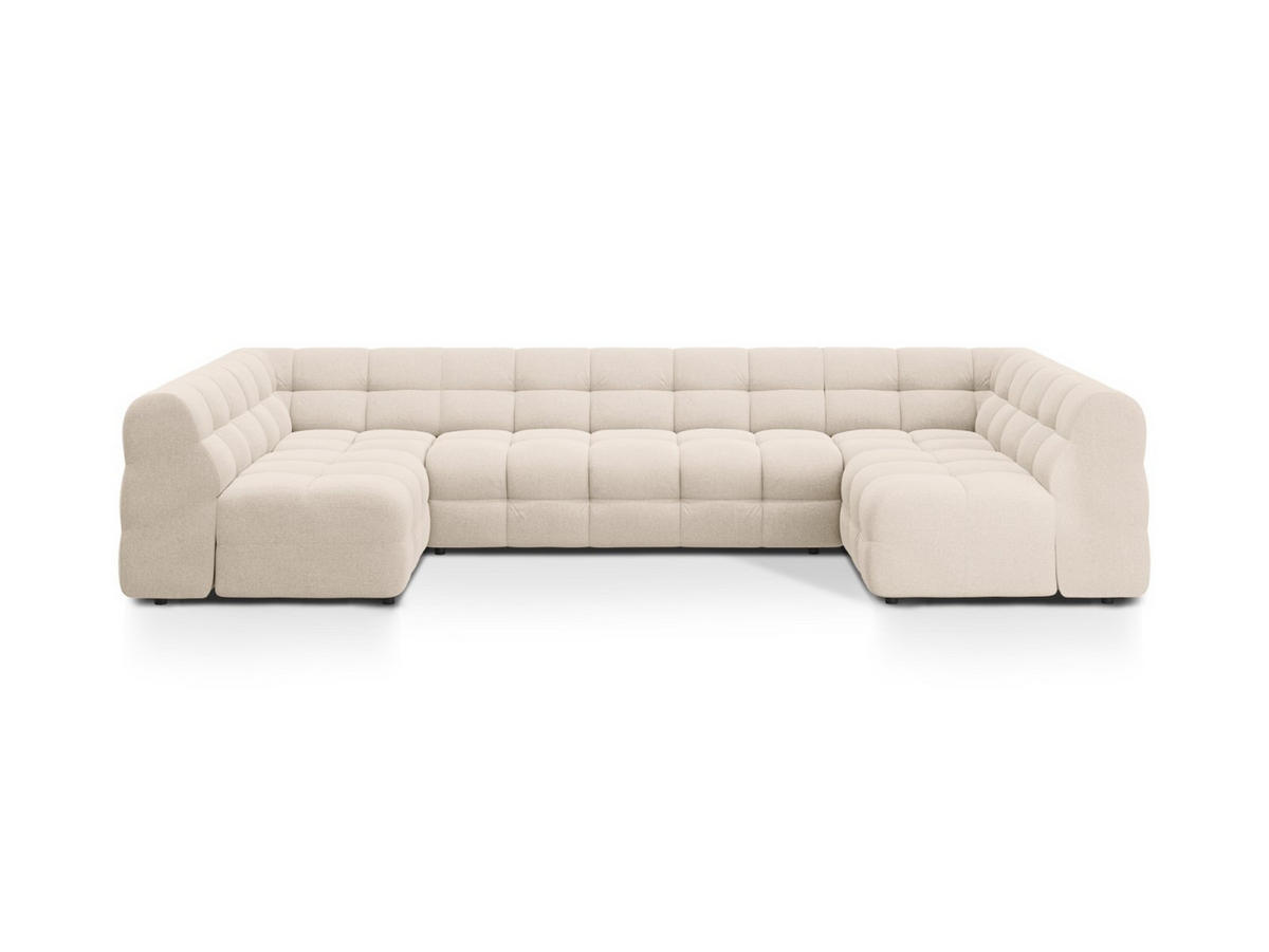 PANORAMASOFA Kendal aus strukturiertem Stoff beige 7 Sitzplätze - Beige, Textil (203/79/372cm) - Micadoni