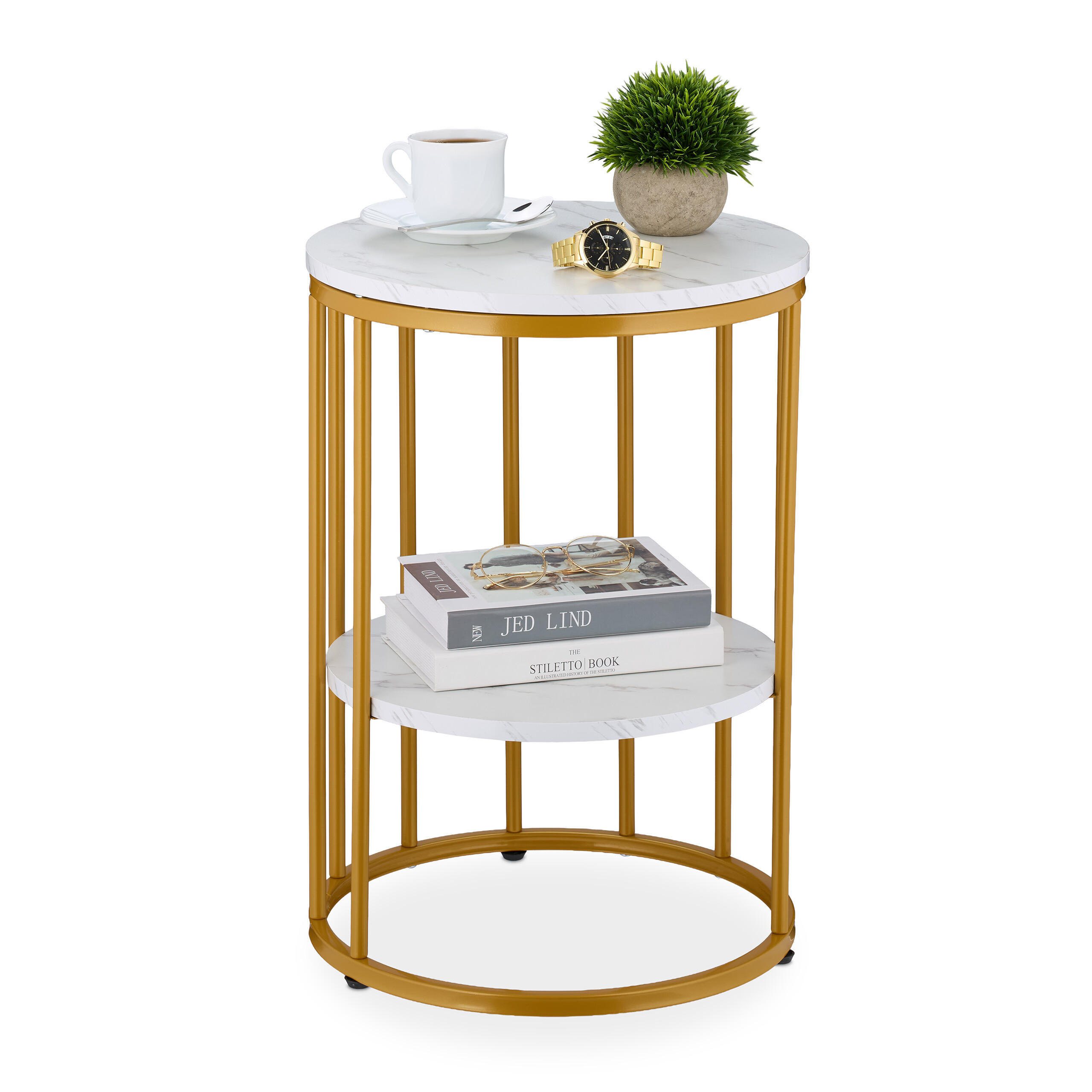 BEISTELLTISCH - Goldfarben/Weiß, Holzwerkstoff/Metall (40/40/57cm) - Relaxdays