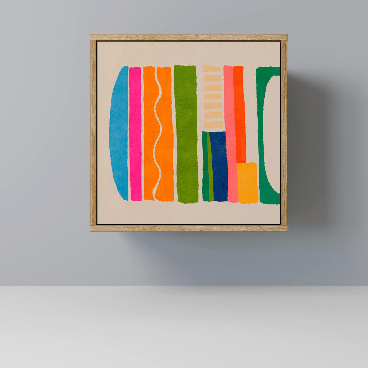 SIDEBOARD GEOMETRIC SHINE, Eichefarben, 57,5x42x67,5 cm, Schwarze Metall-Rahmenfüße - Eichefarben/Multicolor, Holzwerkstoff/Metall (57.5/67.5/42cm) - SpaceRebels