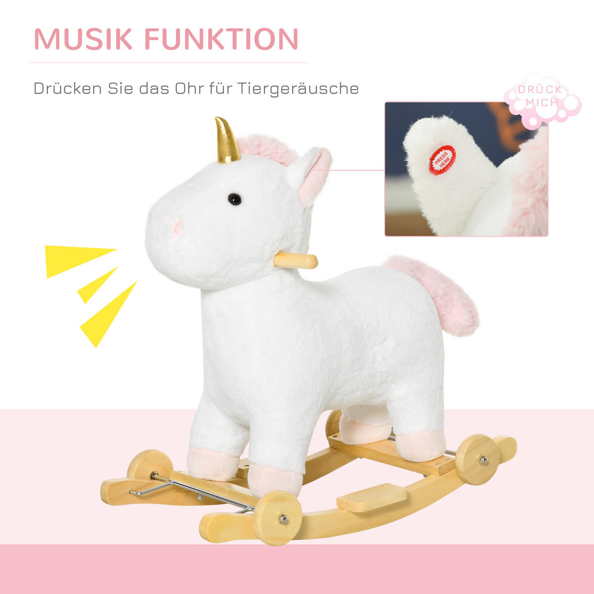 KINDER SCHAUKELTIER, Weiß, Plüsch+ Holz - Weiß, Holz (38/63/63cm) - HOMCOM