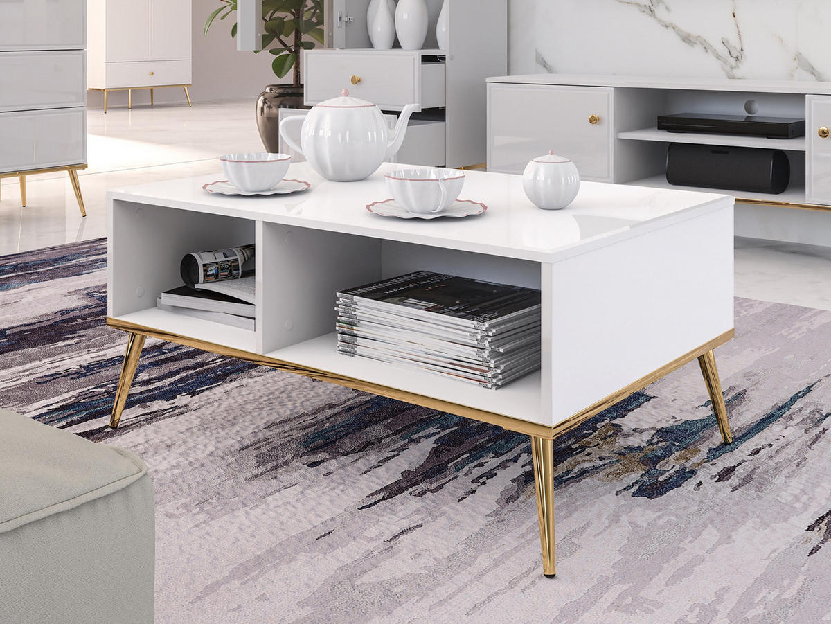 COUCHTISCH Darrby Weiß 90x60 cm - Goldfarben/Weiß, Holzwerkstoff/Metall (60/90/41.9cm) - Selsey