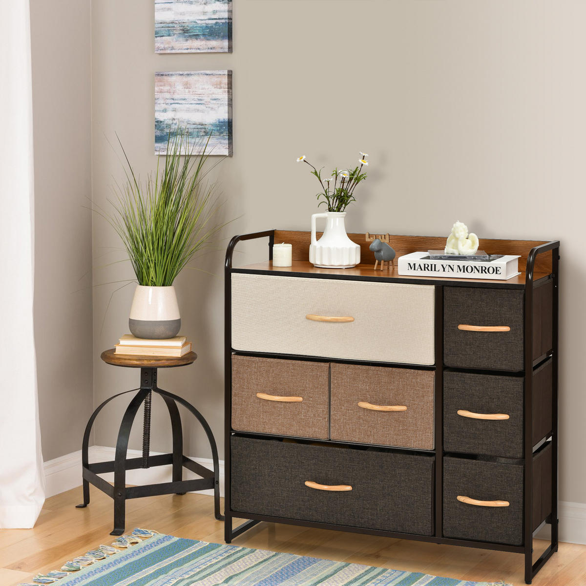 KOMMODE mit 7 Schubladen Braun - Braun, Holz (29/79/80cm) - COSTWAY