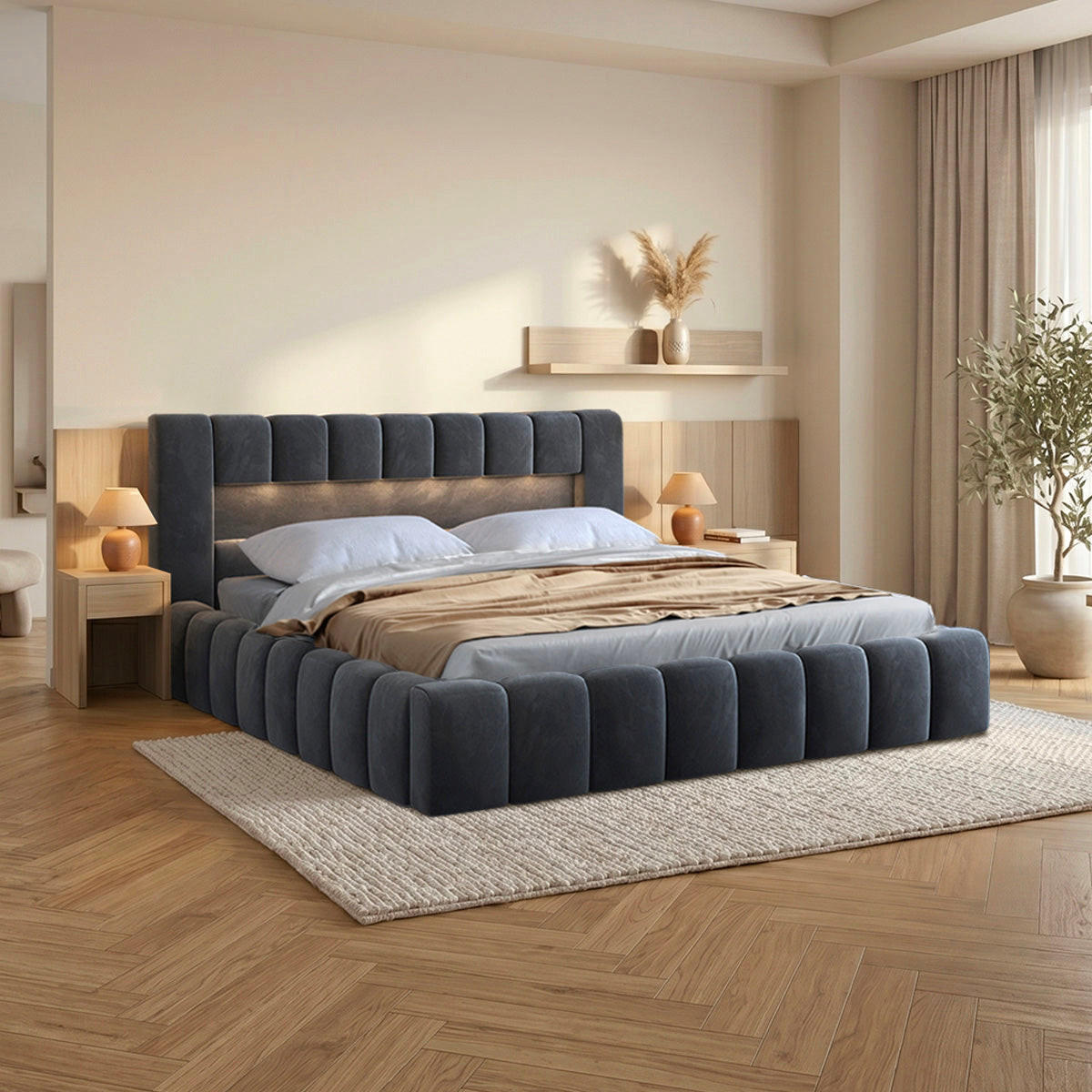 BOXSPRING POSTEL 180/200 Auria Šedá - šedá, dřevo (180/200cm) - Petits-meubles