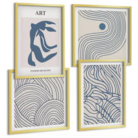 BILDER SET 4er Set - 50x50 cm & 40x60 cm Goldrahmen - Abstrakte blaue Linien - Goldfarben, Kunststoff (50/50cm) - TULUP