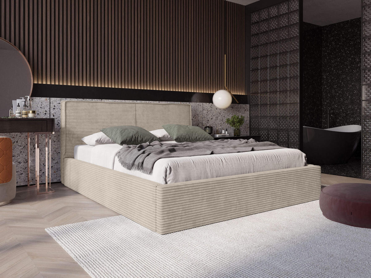 POLSTERBETT mit Bettkasten Birkum 160x200 cm, Beige - Beige, Textil (160/200cm) - Meblito