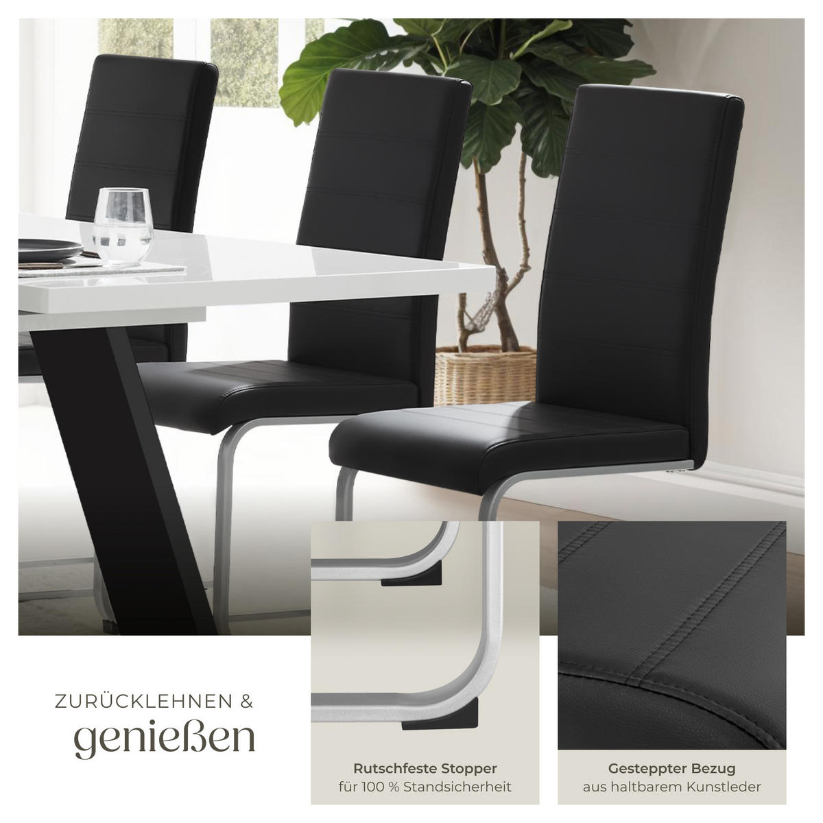 SCHWINGSTUHL 2er Set Bettina 41 x 52 x 99 cm schwarz - Schwarz, Textil (52/99/41cm) - tectake