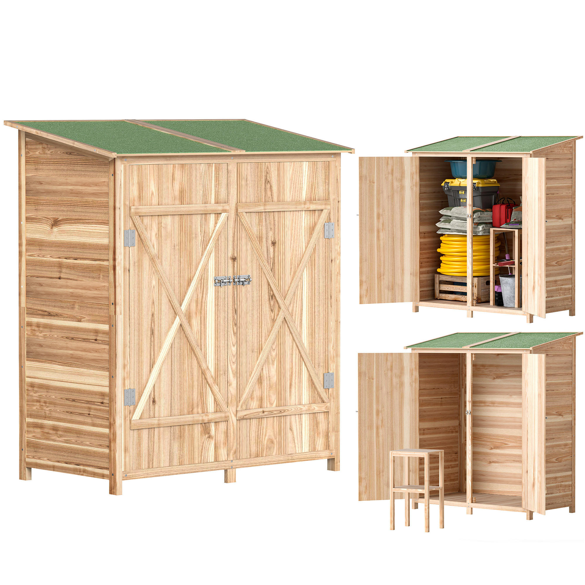 GERÄTESCHUPPEN DE-17595 mit Tisch und Bitumendach Naturholz - Naturfarben, Holz (140/157/75cm) - ComfortXL