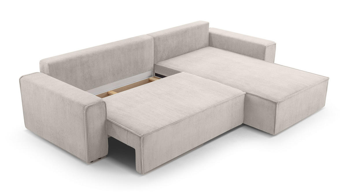 ECKSOFA L Form Cedria Zartweiß 287/145/85 cm mit Schlaffunktion - Creme/Schwarz, Kunststoff/Textil (287/145cm) - AX Living