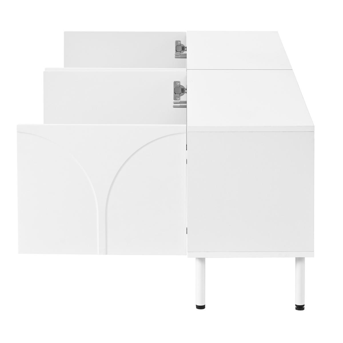 TV-SCHRANK Lowboard 4 Türen geschwungen Metallfüße modern - Weiß, Holzwerkstoff (35/49/180cm) - FLIEKS