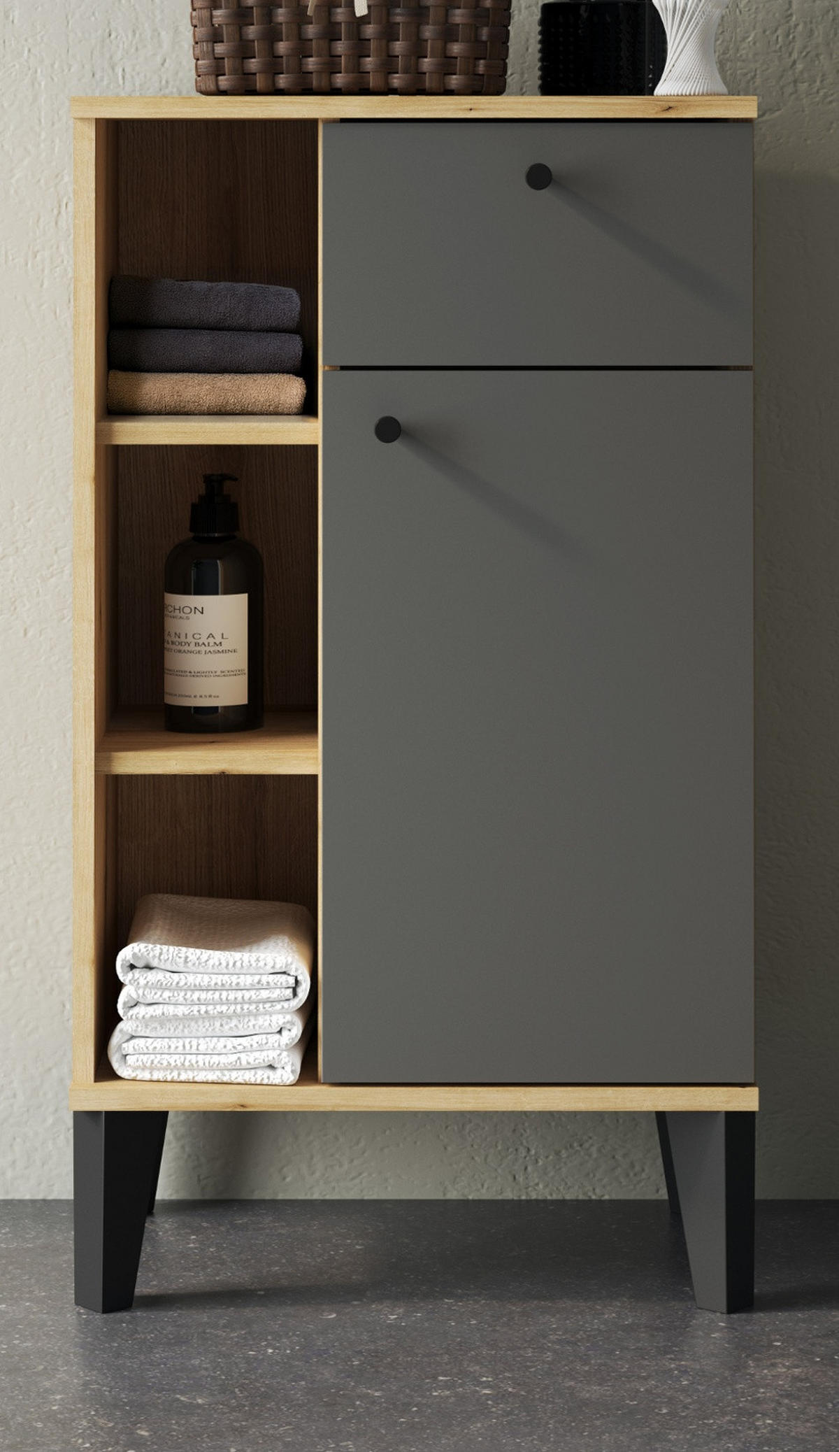 BADKOMMODE grau, Evoke Eiche, Badkommode, 51 x 90 cm - Eichefarben/Schwarz, Holzwerkstoff/Metall (51/90/33cm) - Furn.Design