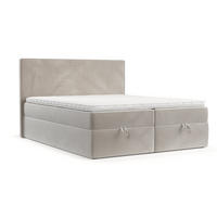 BOXBETT Velma 180/200 cm Hellbeige im Paros Stoff - Beige/Schwarz, Holz/Holzwerkstoff (180/200cm) - AltaBeds