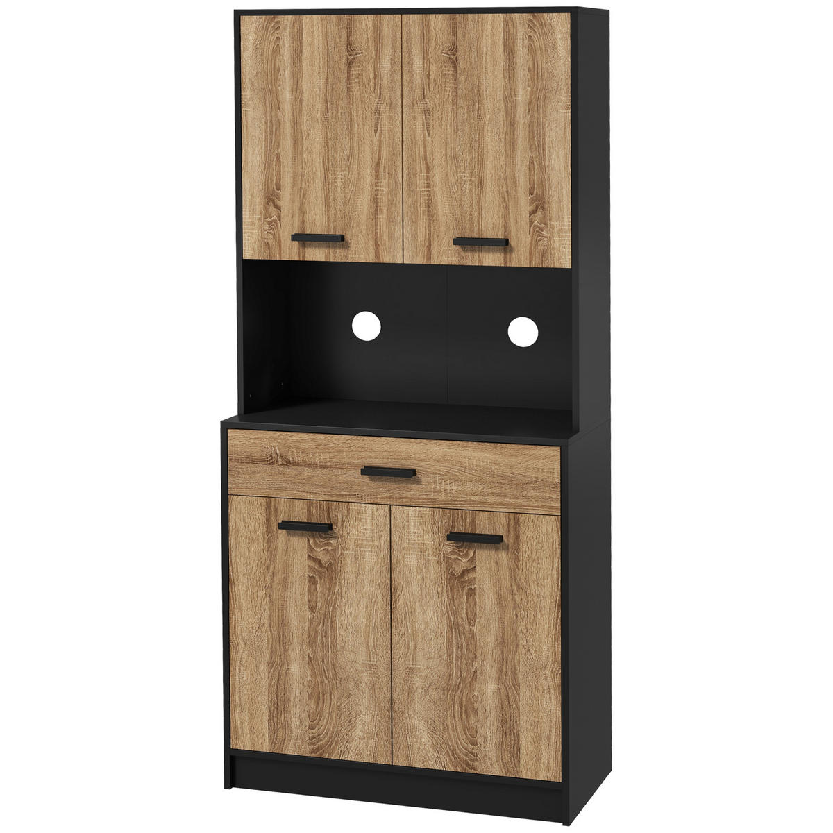 BUFFET DE-11071 Industrie-Design, 4 Türen Schwarz/Natur - Naturfarben, Holzwerkstoff (40/180/80cm) - ComfortXL