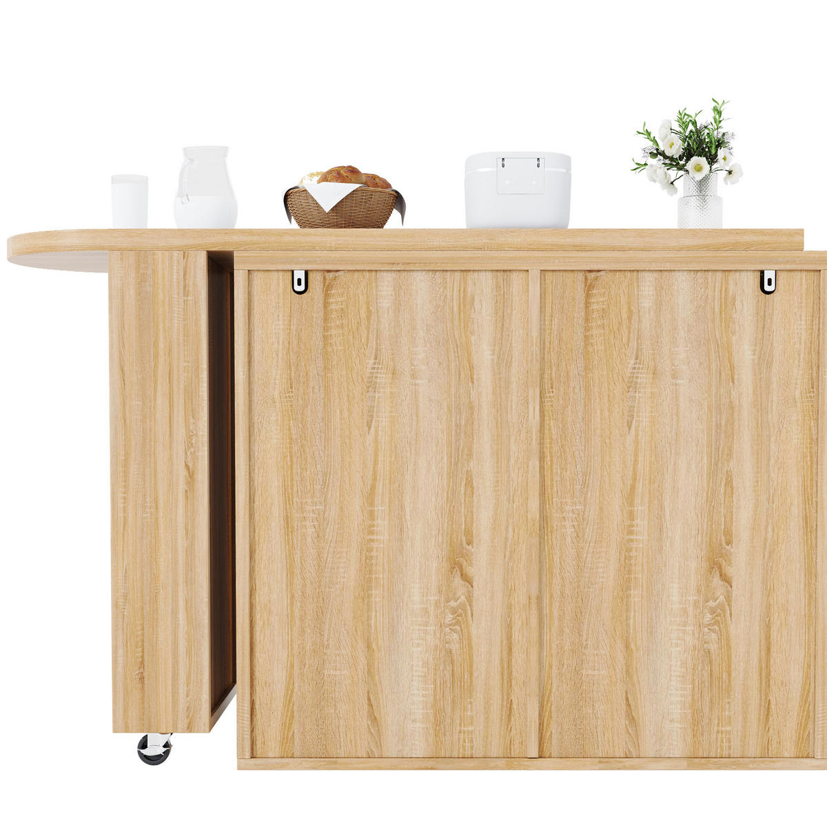 BARTISCH drehbar 128-203 cm Natural MDF/Metall mit 6 Schubladen - Braun, Metall (203/39/90cm) - Meubliv