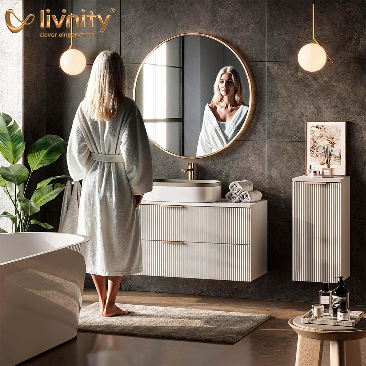 BADSCHRANK Tanaro Weiß 40 x 77.5 cm mit 4 Fächer - Weiß, Holzwerkstoff (40/77.5/27cm) - Livinity®
