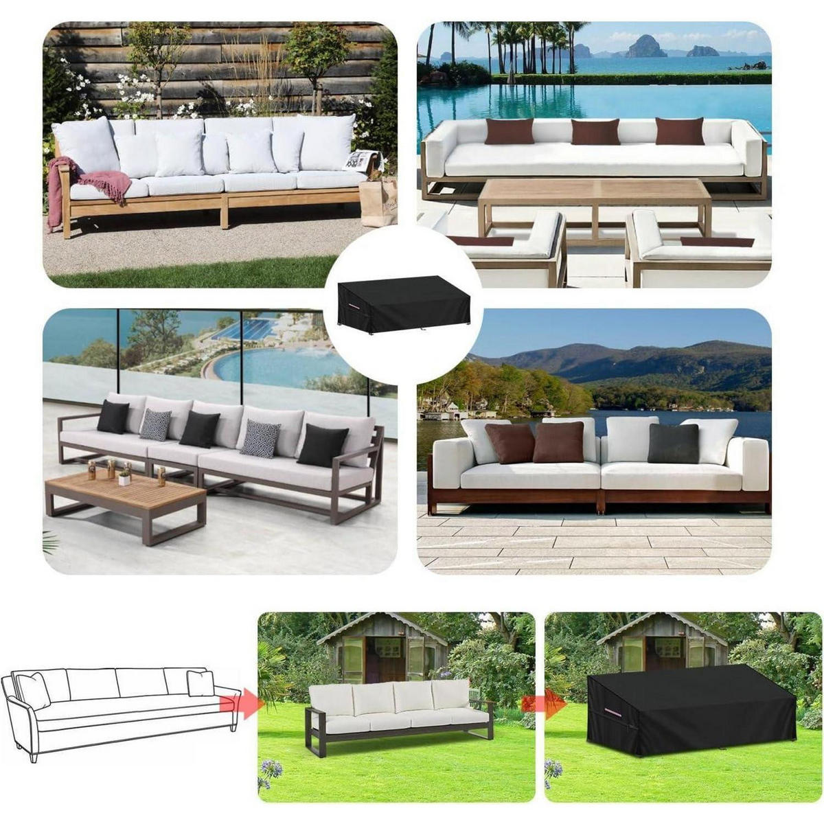 ABDECKUNG für Gartensofa 260x102x89/61cm Wasserdicht - Schwarz, Kunststoff (1/1/1cm)