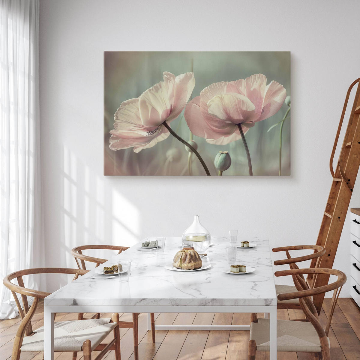 LEINWANDBILD für Wohnzimmer Blumen Tulpen Pflanzen Natur 90cm x 60cm - Blau/Beige, Textil (90/60cm) - Muralo